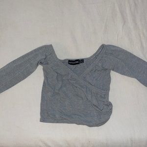 Gray Long sleeve Crossbody crop top